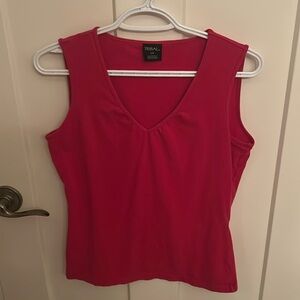 Tribal red sleeveless V-neck top, size small